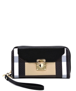 Plaid Check Push Lock Wallet Wristlet BT039 BLACK